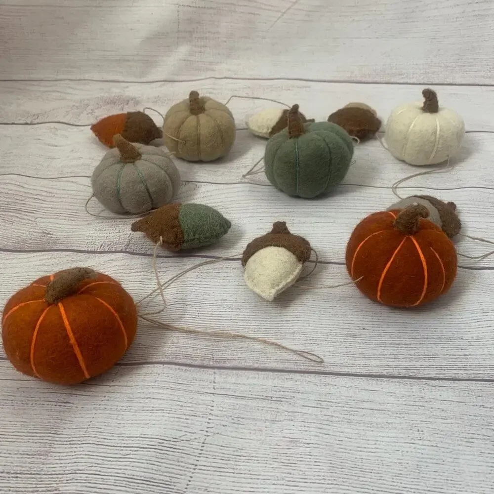 Fall Felt Pumpkin Acorn Garland on Twine String Hanging Loops 6ft Thanksgiving